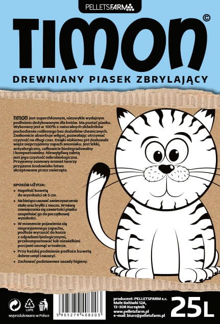 Piasek drzewny zbrylający etykieta Timon.jpg