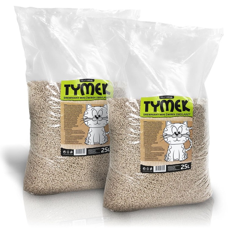 TYMEK zbrylający żwirek w postaci drobnego pellet drzewnego 3 mm do kuwet dla kotów.jpg